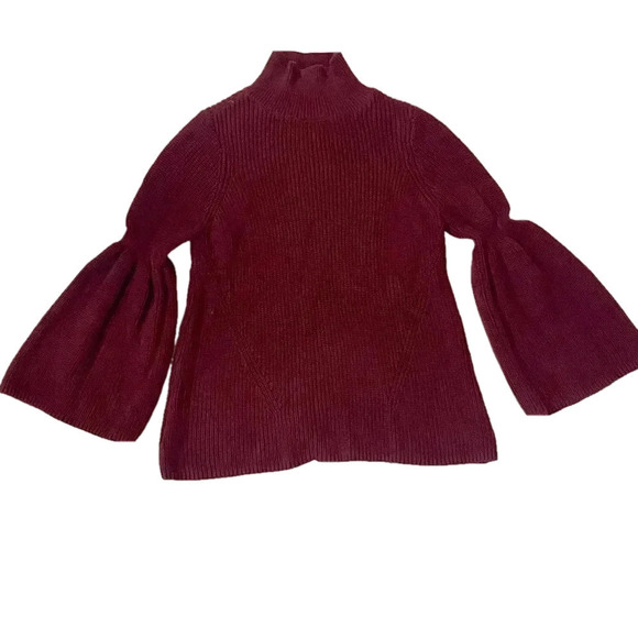 525 America 100% cotton maroon women’s turtleneck bell long sleeve pullover tops - Picture 4 of 7